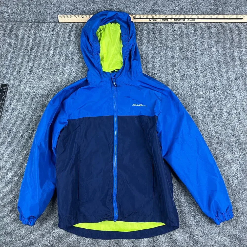 Eddie Bauer Windbreaker Jacket Boys M Blue Hooded Lightweight Zip Up